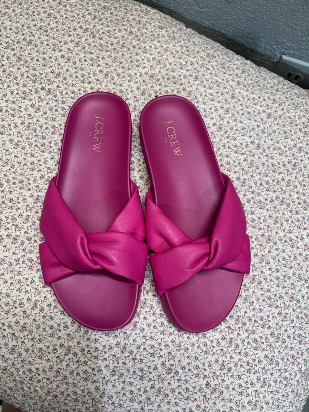 J. Crew Fuchsia Knotted Slide Sandals